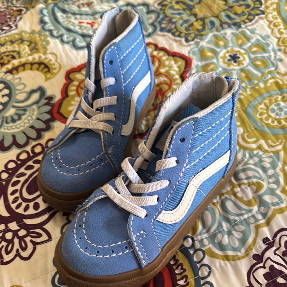 Vans Blue and White High-Top Sneakers Classic Skate Style